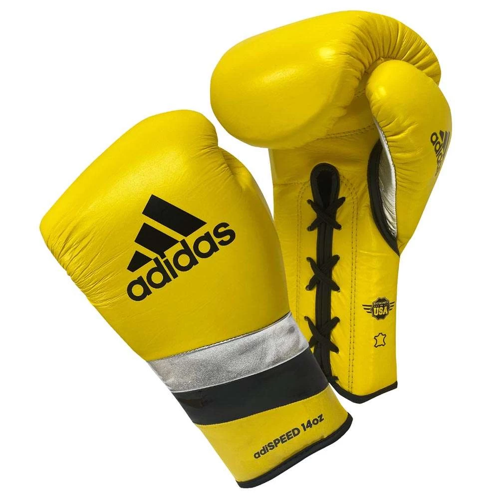 Adidas AdiSpeed Lace-Up Boxing Gloves – Yellow/Black/Silver 3 Adidas AdiSpeed Lace-Up Boxing Gloves – Yellow/Black/Silver
