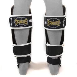 Sandee Cool-Tec Leather Boot Shinguard – White/Black/Red -Knockout Deals on Boxing Gear SandeeCoolTecBlackGoldWhiteLeatherBootShinguard