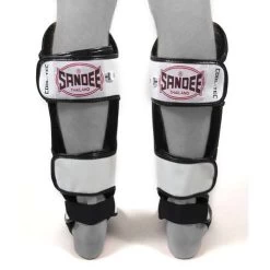 Sandee Cool-Tec Leather Boot Shinguard – Black/Gold/White -Knockout Deals on Boxing Gear SandeeCoolTecWhiteBlackRedLeatherBootShinguard2 2