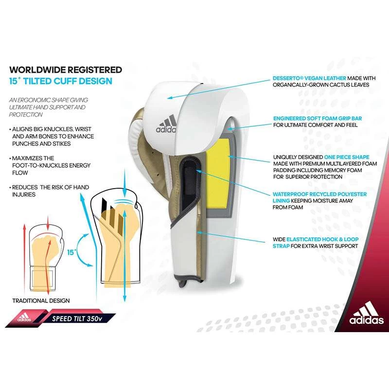 Adidas Speed Tilt 350 Lace Up Boxing Glove – White/Gold 4 Adidas Speed Tilt 350 Lace Up Boxing Glove – White/Gold - Image 2